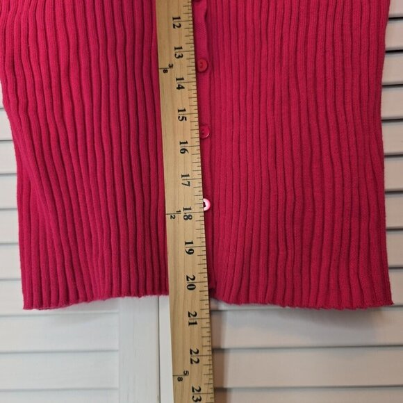 EXPRESS Rib Cotton Button Cardigan Pink Slim Long Sleeve V Neck Women Large Y2K - Picture 10 of 12
